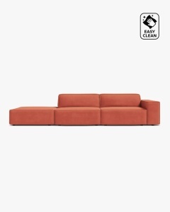 COLTAR JODIE, 262X99 CM, PE STANGA, CU 3 LOCURI, CORAI, TAPITAT CU TAPITERIE DIN TEXTIL CATIFEA VENUS, MICADONI