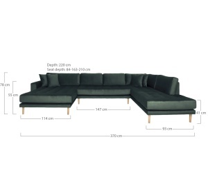 COLTAR LIDO IN FORMA DE U, CU 4 PERINI 370CM, DIN LEMN SI TEXTIL CATIFEA, CULOARE VERDE, HOUSE NORDIC - Img 2