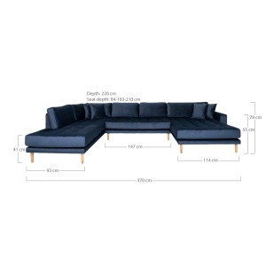 COLTAR LIDO IN FORMA DE U, CU 4 PERINI 370CM, DIN LEMN SI TEXTIL, CULOARE ALBASTRU, HOUSE NORDIC - Img 4