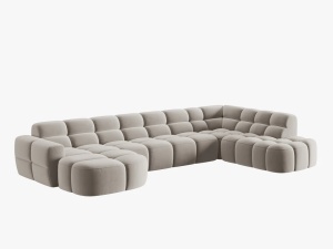 COLTAR LISA, DREAPTA, 7 LOCURI, 387 CM, BEJ DESCHIS, TAPITERIE DIN CATIFEA, DESIGN DEOSEBIT - Img 3