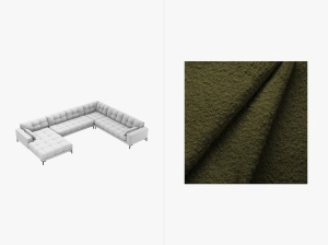 COLTAR MAMAIA, CU 7 LOCURI, PE DREAPTA, VERDE MASLINIU INCHIS, CU TAPITERIE DIN TEXTIL BOUCLE BALOO, MICADONI