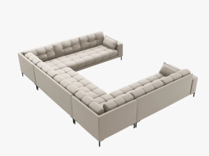 COLTAR MAMAIA, CU 9 LOCURI, BEJ, CU TAPITERIE DIN TEXTIL STRUCTURT NEVE, MICADONI - Img 3