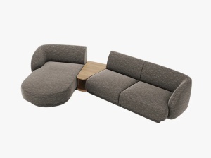 COLTAR MILEY, CU 3 LOCURI, PE STANGA, GRI, CU TAPITERIE DIN TEXTIL CHENILLE HAGA, MICADONI - Img 2