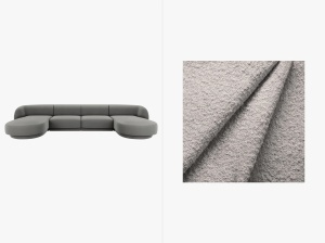 COLTAR MILEY, CU 5 LOCURI, GRI DESCHIS, CU TAPITERIE DIN TEXTIL BOUCLE BALOO, MICADONI