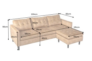 COLTAR MODERN STOCKHOLM 220CM, 3 LOCURI, CU SEZLONG, REALIZAT DIN TEXTIL FOARTE FIN- CATIFEA, CULOARE GALBEN MUSTAR - Img 5
