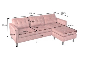 COLTAR MODERN STOCKHOLM 220CM, 3 LOCURI, CU SEZLONG, REALIZAT DIN TEXTIL FOARTE FIN- CATIFEA, CULOARE ROZ ANTICHIZAT - Img 4