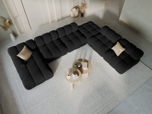 COLTAR MODULAR BELLIS, DREAPTA, 6 LOCURI, 379 CM, NEGRU 100, TAPITERIE DIN CATIFEA, DESIGN DEOSEBIT