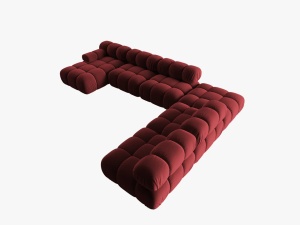 COLTAR MODULAR BELLIS, DREAPTA, 6 LOCURI, 379 CM, ROSU INCHIS 59, TAPITERIE DIN CATIFEA, DESIGN DEOSEBIT - Img 4