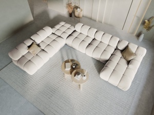 COLTAR MODULAR BELLIS, STANGA, 6 LOCURI, 379 CM, BEJ DESCHIS 21, TAPITERIE DIN CATIFEA, DESIGN DEOSEBIT
