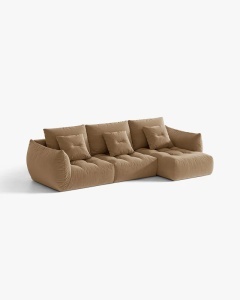 COLTAR MODULAR BLOOM, PE DREAPTA, BEJ MIGDALA, 327 CM, CU TAPITERIE DIN TEXTIL CATIFEA CASINO, MICADONI - Img 2