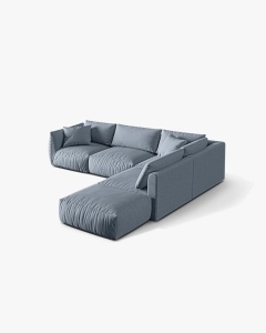 COLTAR MODULAR CHRIS, PE DREAPTA, 290X295, ALBASTRU PAL, CU TAPITERIE DIN TEXTIL STRUCTURAT LINS, MICADONI - Img 2