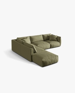 COLTAR MODULAR CHRIS, PE STANGA, 290X295, VERDE DESCHIS, CU TAPITERIE DIN TEXTIL STRUCTURAT LINS, MICADONI - Img 2
