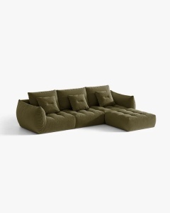COLTAR MODULAR, CU 2 LOCURI, BLOOM, VERDE DESCHIS, 327 CM, CU TAPITERIE DIN TEXTIL CATIFEA CASINO, MICADONI - Img 2