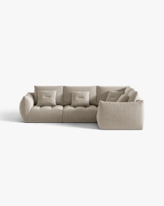 COLTAR MODULAR, CU 4 LOCURI, BLOOM, PE DREAPTA, BEJ DESCHIS, 316 CM, CU TAPITERIE DIN TEXTIL CATIFEA CASINO, MICADONI