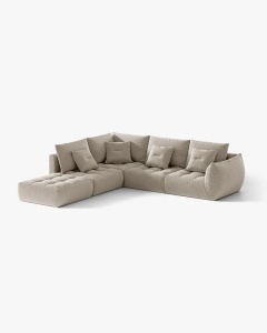 COLTAR MODULAR, CU 4 LOCURI, BLOOM, PE STANGA, BEJ DESCHIS, 316 CM, CU TAPITERIE DIN TEXTIL CATIFEA CASINO, MICADONI - Img 2