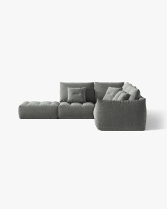 COLTAR MODULAR, CU 4 LOCURI, BLOOM, PE STANGA, GRI INCHIS, 316 CM, CU TAPITERIE DIN TEXTIL STRUCTURAT WIND, MICADONI - Img 3