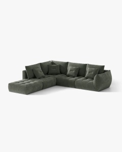 COLTAR MODULAR, CU 4 LOCURI, BLOOM, PE STANGA, VERDE MUSCHI, 316 CM, CU TAPITERIE DIN TEXTIL STRUCTURAT WIND, MICADONI - Img 2