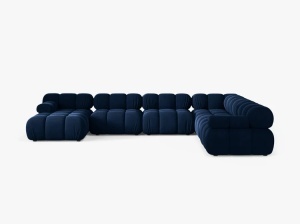 COLTAR MODULAR PANORAMIC BELLIS, PE DREAPTA, ALBASTRU ROYAL, CU TAPITERIE DIN CATIFEA BLUVEL, MICADONI - Img 2