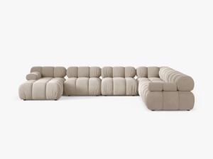 COLTAR MODULAR PANORAMIC BELLIS, PE DREAPTA, BEJ INCHIS, CU TAPITERIE DIN CATIFEA BLUVEL, MICADONI - Img 2