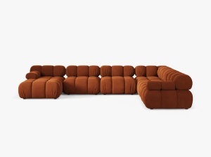 COLTAR MODULAR PANORAMIC BELLIS, PE DREAPTA, TERACOTA, CU TAPITERIE DIN CATIFEA BLUVEL, MICADONI - Img 2