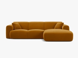 COLTAR MOLINO, 225 CM, PE DREAPTA, GALBEN, CU TAPITERIE DIN TEXTIL CATIFEA CASINO, MICADONI