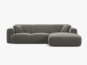COLTAR MOLINO, 225 CM, PE DREAPTA, GRI, CU TAPITERIE DIN TEXTIL CATIFEA CASINO, MICADONI