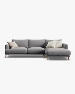 COLTAR NAOMI, PE DREAPTA, GRI, 285X170 CM, TAPITAT CU TAPITERIE DIN TEXTIL CATIFEA SALVADOR, MICADONI