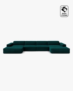 COLTAR PANORAMIC, CU 6 LOCURI, JODIE, 364X162 CM, ADANCIME SCAUN 62 CM, PETROL INCHIS, TAPITAT CU TAPITERIE DIN TEXTIL CATIFEA VENUS, MICADONI