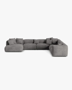 COLTAR PANORAMIC MARTINA, 160X106 CM, PE DREAPTA, GRI, TAPITAT CU TAPITERIE DIN TEXTIL CATIFEA VOGUE, MICADONI