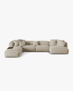 COLTAR PANORAMIC MARTINA, BEJ DESCHIS, 406 CM, STANGA, CU TAPITERIE DIN TEXTIL STRACTURAT BOSTON, MICADONI