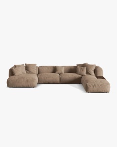 COLTAR PANORAMIC MARTINA, BEJ INCHIS, 406 CM, DREAPTA, CU TAPITERIE DIN TEXTIL CATIFEA VOGUE, MICADONI