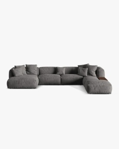 COLTAR PANORAMIC MARTINA, GRI, 406 CM, DREAPTA, CU TAPITERIE DIN TEXTIL CATIFEA VOGUE, MICADONI