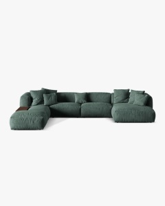 COLTAR PANORAMIC MARTINA, VERDE, 406 CM, STANGA, CU TAPITERIE DIN TEXTIL CATIFEA VOGUE, MICADONI