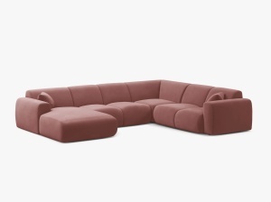 COLTAR PANORAMIC MOLINO, PE DREAPTA, ROZ FLAMINGO, 326 CM, , CU TAPITERIE DIN TEXTIL CATIFEA VELVET CASINO, MICADONI