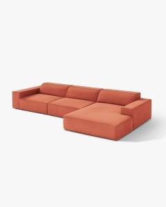 COLTAR PE DREAPTA JODIE, CU 4 LOCURI, 284X162 CM, ADANCIME SCAUN 62 CM, CORAI, TAPITAT CU TAPITERIE DIN TEXTIL CATIFEA VENUS, MICADONI - Img 2