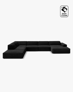 COLTAR PE DREAPTA JODIE, CU 7 LOCURI, 361X258 CM, ADANCIME SCAUN 62 CM, NEGRU, TAPITAT CU TAPITERIE DIN TEXTIL CATIFEA VENUS, MICADONI