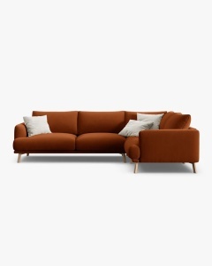 COLTAR PE DREAPTA, NAOMI, CARAMIZIU, 280X195 CM, TAPITAT CU TAPITERIE DIN TEXTIL CATIFEA SALVADOR, MICADONI