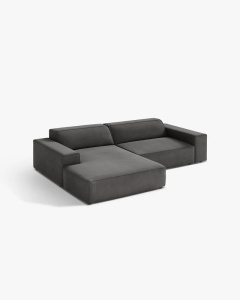 COLTAR PE STANGA JODIE, CU 3 LOCURI, 224X162 CM, ADANCIME SCAUN 62 CM, GRI, TAPITAT CU TAPITERIE DIN TEXTIL CATIFEA BLUVEL MICADONI - Img 2
