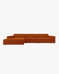 COLTAR PE STANGA JODIE, CU 3 LOCURI, 224X162 CM, ADANCIME SCAUN 62 CM, CARAMIZIU, TAPITAT CU TAPITERIE DIN TEXTIL STRUCTURAT MEGAN, MICADONI