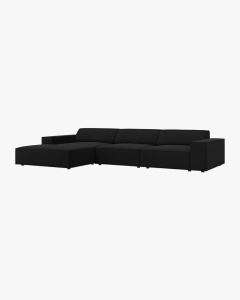 COLTAR PE STANGA JODIE, CU 4 LOCURI, 284X162 CM, ADANCIME SCAUN 62 CM, NEGRU, TAPITAT CU TAPITERIE DIN TEXTIL STRUCTURAT MEGAN, MICADONI - Img 2