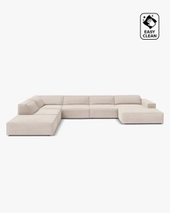 COLTAR PE STANGA JODIE, CU 7 LOCURI, 361X258 CM, ADANCIME SCAUN 62 CM, BEJ DESCHIS, TAPITAT CU TAPITERIE DIN TEXTIL CATIFEA VENUS, MICADONI
