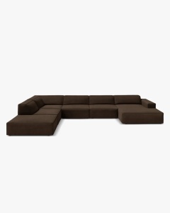COLTAR PE STANGA JODIE, CU 7 LOCURI, 361X258 CM, ADANCIME SCAUN 62 CM, MARO INCHIS, TAPITAT CU TAPITERIE DIN TEXTIL CATIFEA VENUS, MICADONI