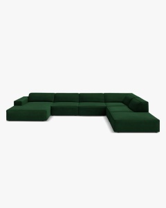 COLTAR PE STANGA JODIE, CU 7 LOCURI, 361X258 CM, ADANCIME SCAUN 62 CM, VERDE SMARALD, TAPITAT CU TAPITERIE DIN TEXTIL CATIFEA VENUS, MICADONI