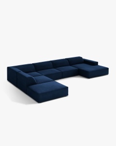 COLTAR PE STANGA JODIE, CU 7 LOCURI, 361X258 CM, ADANCIME SCAUN 62 CM, ALBASTRU ROYAL, TAPITAT CU TAPITERIE DIN TEXTIL CATIFEA VENUS, MICADONI - Img 3