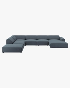COLTAR PE STANGA JODIE, CU 7 LOCURI, 361X258 CM, ADANCIME SCAUN 62 CM, ALBASTRU, TAPITAT CU TAPITERIE DIN TEXTIL STRUCTURAT MEGAN, MICADONI