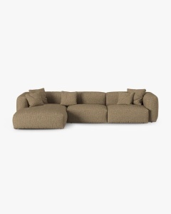 COLTAR PE STANGA MARTINA, 330X176 CM, ADANCIME SCAUN 90 CM, CAPPUCCINO, TAPITAT CU TAPITERIE DIN TEXTIL BOUCLE MONET, MICADONI