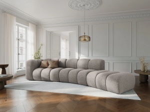 COLTAR SEMIROTUND LUPIN, DREAPTA, 5 LOCURI, 335 CM, BEJ 30, TAPITERIE CHENILLE, DESIGN DEOSEBIT - Img 1