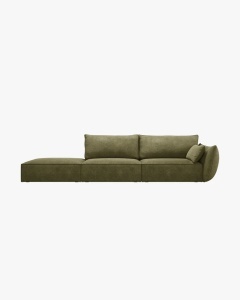 COLTAR SPATIOS SI CONFORTABIL KAELLE, 264 CM, PE STANGA, VERDE, CU TAPITERIE DIN TEXTIL CHENILLE OVER THE HORIZON, MICADONI