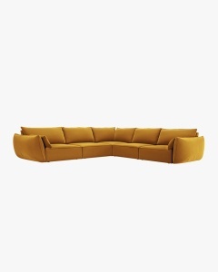 COLTAR SPATIOS SI CONFORTABIL KAELLE, 286 CM, CU 7 LOCURI, GALBEN, CU TAPITERIE DIN TEXTIL CATIFEA BLUVEL, MICADONI - Img 2