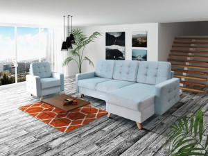 COLTAR, VEGAS EXTENSIBIL 236 CM, STOFA ALBASTRU DESCHIS, DESIGN SCANDINAV
